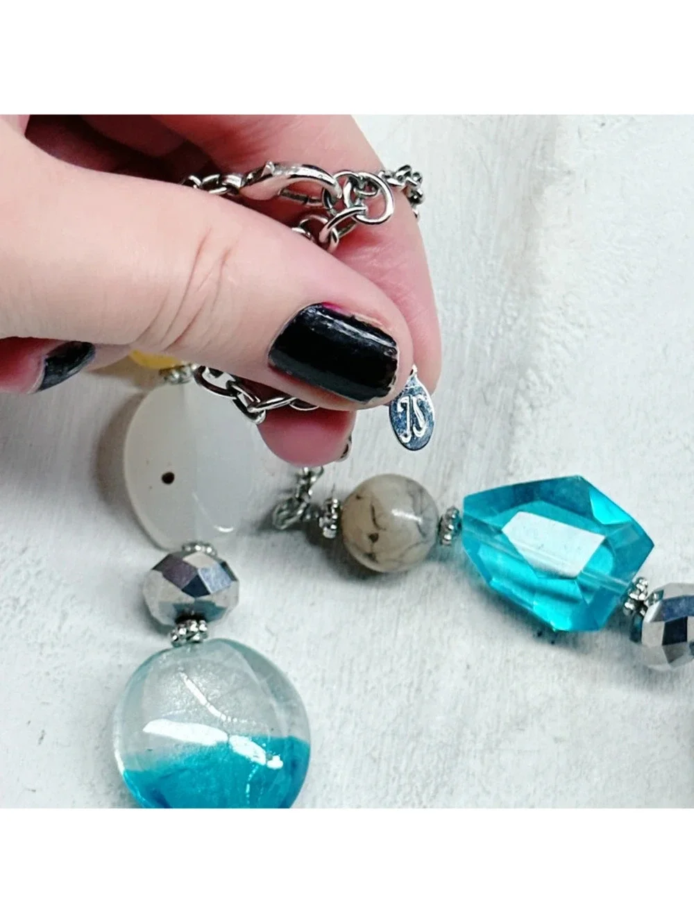 3002u. Teal Beachy Art Glass Bracelet